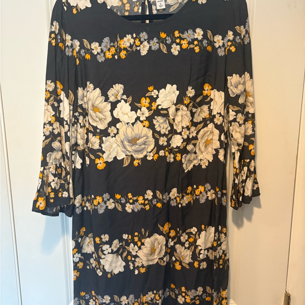 Old Navy Black and Yellow Floral Long Sleeve Dress
